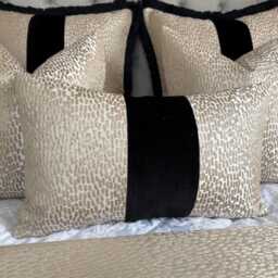 Elegant Champagne - Black Striped Antelope Fabric Cushion Cover - Luxury Euro Sham For Sofa & Bed Decor All Sizes Made To Order - thumbnail 2