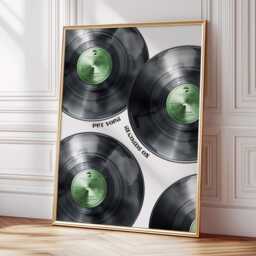 Vinyl Record Wall Art Print, Green Black Trendy Retro Music Poster, Maximalist Aesthetic Art, Apartment Decor - thumbnail 1