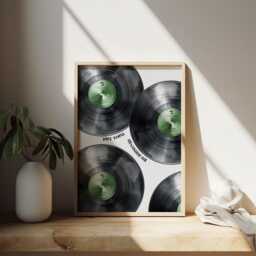 Vinyl Record Wall Art Print, Green Black Trendy Retro Music Poster, Maximalist Aesthetic Art, Apartment Decor - thumbnail 2