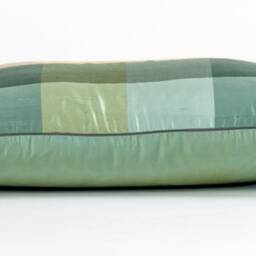 Silk Lumbar Pillow Cover, Green Gold Plaid, Geometric Design - thumbnail 4