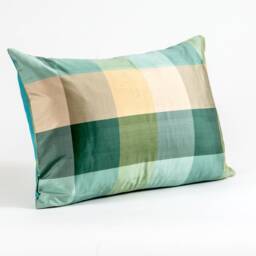 Silk Lumbar Pillow Cover, Green Gold Plaid, Geometric Design - thumbnail 2