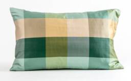 Silk Lumbar Pillow Cover, Green Gold Plaid, Geometric Design - thumbnail 1
