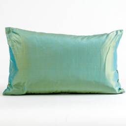 Silk Lumbar Pillow Cover, Green Gold Plaid, Geometric Design - thumbnail 3