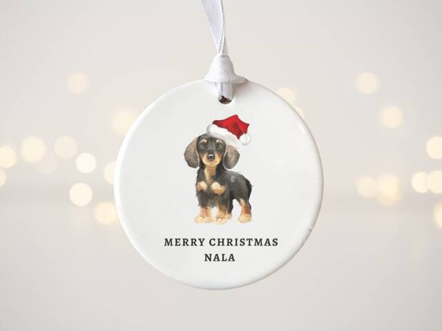 Personalised Miniature Dachshund Christmas Decoration, Dog Bauble, Sausage Bauble - image 1