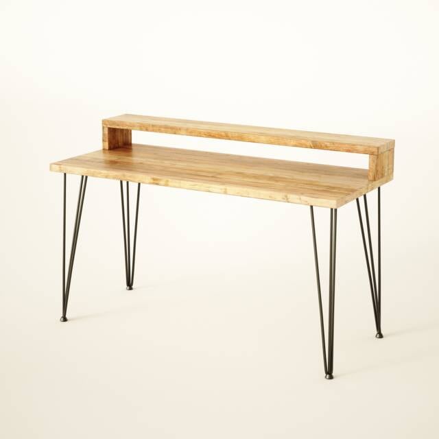 Reclaimed Wood Desk With Monitor Stand Hairpin Legs, Handmade in UK - image 1