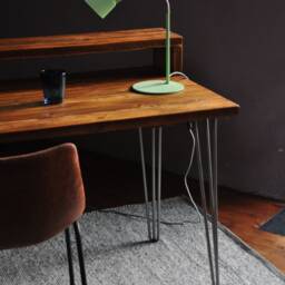 Reclaimed Wood Desk With Monitor Stand Hairpin Legs, Handmade in UK - thumbnail 3