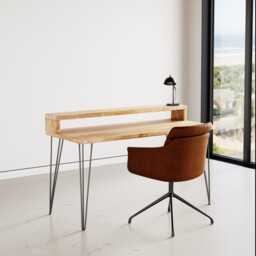 Reclaimed Wood Desk With Monitor Stand Hairpin Legs, Handmade in UK - thumbnail 2
