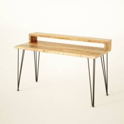Reclaimed Wood Desk With Monitor Stand Hairpin Legs, Handmade in UK