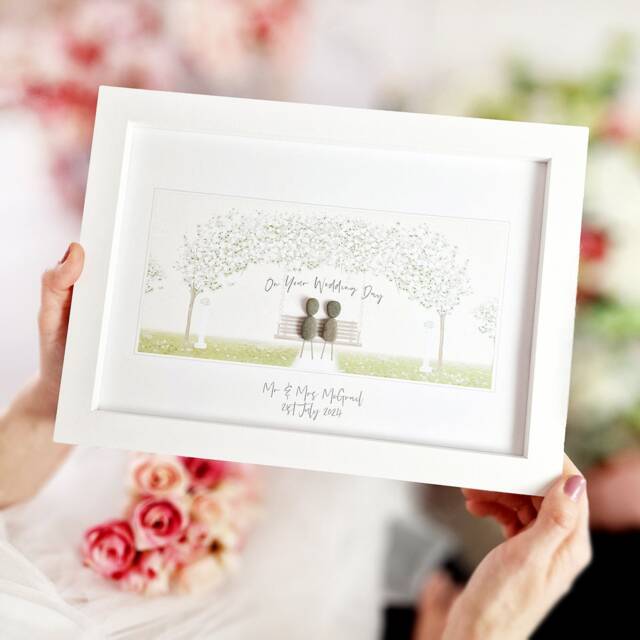 Personalised Wedding Day Swing Arch Pebble Picture - Gift Framed Art On Your - image 1