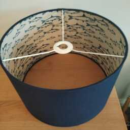Navy Fish Lampshade Blue Nautical Pattern Seaside Lined Linen Style Handmade Fabric Drum Lamp Shade Table Or Ceiling Pendant - thumbnail 2