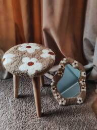 Furniture Set Of 2 Pieces Punch Needle Mirror Stool With Flower Print Camomile Tufted Mirror Rug Hooking Tabouret Chair - thumbnail 1