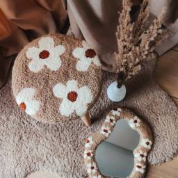 Furniture Set Of 2 Pieces Punch Needle Mirror Stool With Flower Print Camomile Tufted Mirror Rug Hooking Tabouret Chair - thumbnail 3