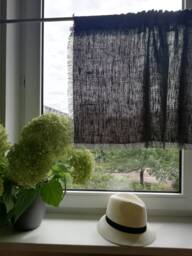 Rustic Linen Curtains, Kitchen Privacy Curtain, Dusty Green Linen Cafe Curtain With Fringes in Shabby Chic Style - thumbnail 1