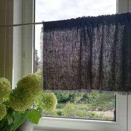 Rustic Linen Curtains, Kitchen Privacy Curtain, Dusty Green Linen Cafe Curtain With Fringes in Shabby Chic Style - thumbnail 3