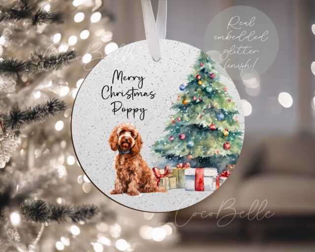 Personalised Cockapoo Bauble, Any Text Colour New Puppy Gift Watercolour Cavapoo Doodle Name Christmas Tree Pet Ideas Lover Owner - image 1