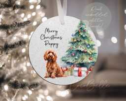 Personalised Cockapoo Bauble, Any Text Colour New Puppy Gift Watercolour Cavapoo Doodle Name Christmas Tree Pet Ideas Lover Owner - thumbnail 1