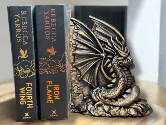 3D Printed Dragon Bookend Fantasy Bookshelf Decor, Acotar Inspired - image 1