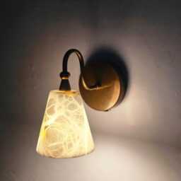Hand Carved Alabaster Wall Sconce Brass Accent, Ethereal Stone Lighting - thumbnail 3