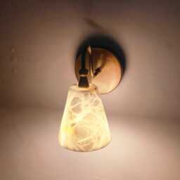 Hand Carved Alabaster Wall Sconce Brass Accent, Ethereal Stone Lighting - thumbnail 2