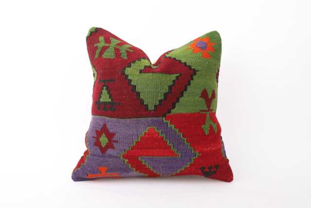 Aztec Kilim Pillow Cover Vintage Turkish Wool Sofa - 16x16 - image 1