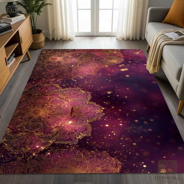 Purple Gold Mandala Area Rug Bohemian Spiritual Meditation Boho Chic Mat - image 1