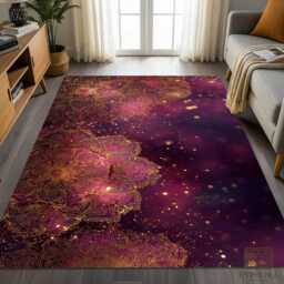 Purple Gold Mandala Area Rug Bohemian Spiritual Meditation Boho Chic Mat - thumbnail 1