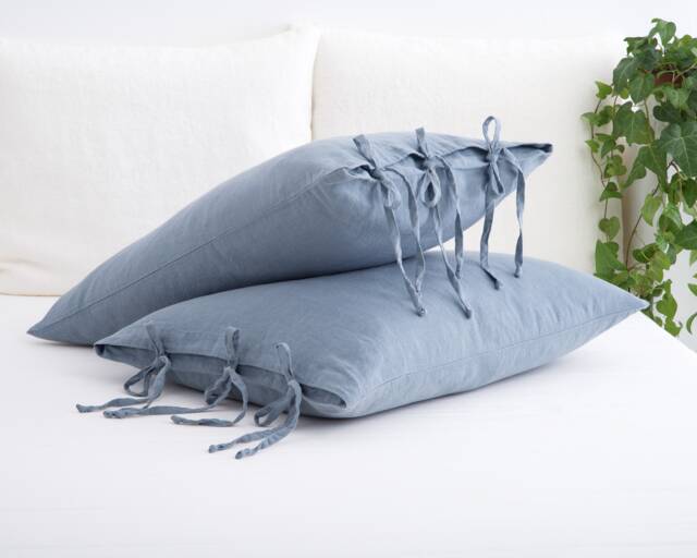 Linen Pillow Cover - Square Pillow Cover Softened Case Ties Stylish Organic - image 1