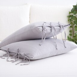Linen Pillow Cover - Square Pillow Cover Softened Case Ties Stylish Organic - thumbnail 3