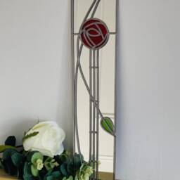 Rose 8 Mackintosh Style Stained Glass Effect Mirror Handmade Gift Catfish Glass Art Nouveau 10x40cm - thumbnail 2
