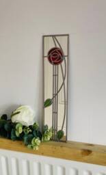 Rose 8 Mackintosh Style Stained Glass Effect Mirror Handmade Gift Catfish Glass Art Nouveau 10x40cm