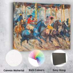Expressive Carousel Horse Riders Impressionist Painting Canvas Wall Art Print Decor Picture Ready To Hang - thumbnail 2