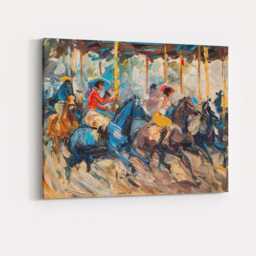 Expressive Carousel Horse Riders Impressionist Painting Canvas Wall Art Print Decor Picture Ready To Hang - thumbnail 4