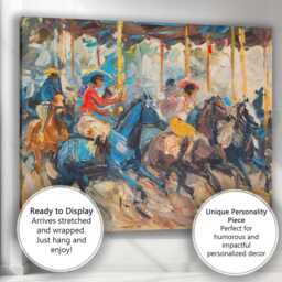 Expressive Carousel Horse Riders Impressionist Painting Canvas Wall Art Print Decor Picture Ready To Hang - thumbnail 3
