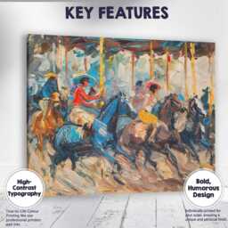 Expressive Carousel Horse Riders Impressionist Painting Canvas Wall Art Print Decor Picture Ready To Hang - thumbnail 1