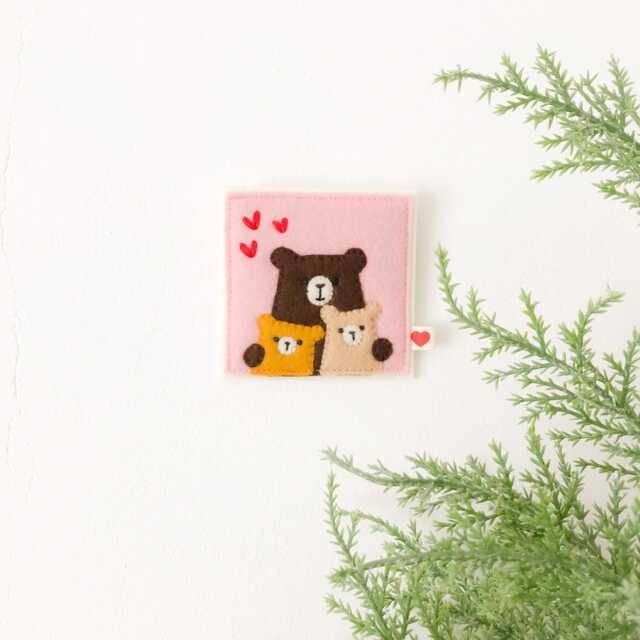 Cute Bears Family Picture, Small Wall Hanging, Wool Felt Ornament Fiber Art Decor Textile Mini Painting, Mama Bear Cubs Fabric Postcard - image 1