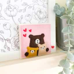 Cute Bears Family Picture, Small Wall Hanging, Wool Felt Ornament Fiber Art Decor Textile Mini Painting, Mama Bear Cubs Fabric Postcard - thumbnail 1