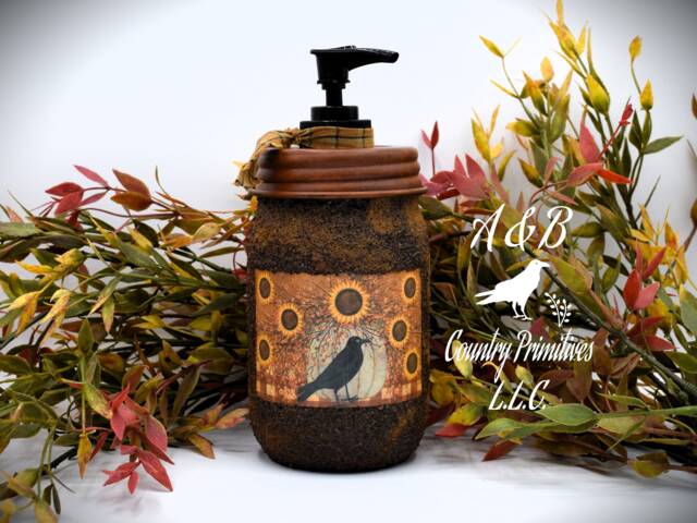 Black Crow Sunflowers Grubby Mason Jar Hand Soap Dispenser, Country Farmhouse Fall Decor - image 1