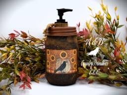 Black Crow Sunflowers Grubby Mason Jar Hand Soap Dispenser, Country Farmhouse Fall Decor - thumbnail 1