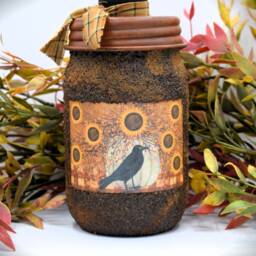 Black Crow Sunflowers Grubby Mason Jar Hand Soap Dispenser, Country Farmhouse Fall Decor - thumbnail 2