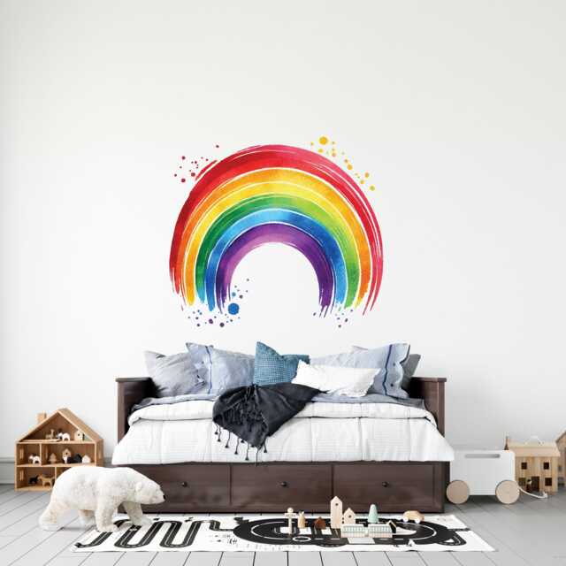 Large Bright Rainbow Wall Decal, Watercolor Nursery Sticker, Baby Room Stickers - Thevinylcreations - image 1