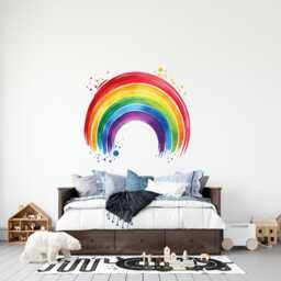 Large Bright Rainbow Wall Decal, Watercolor Nursery Sticker, Baby Room Stickers - Thevinylcreations - thumbnail 1