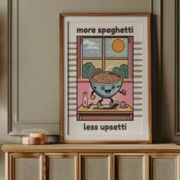 More Spaghetti Less Upsetti Print, Funny Kitchen Wall Art, Pasta Lover Decor, Food Quote Poster, Italian Gift - thumbnail 3