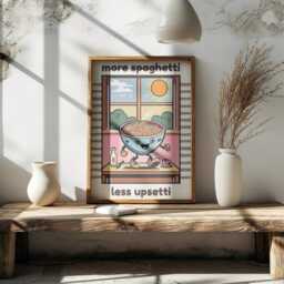 More Spaghetti Less Upsetti Print, Funny Kitchen Wall Art, Pasta Lover Decor, Food Quote Poster, Italian Gift - thumbnail 2