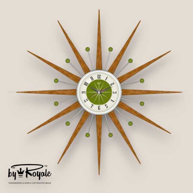 Teak Starburst Clock Mid Century Modern Wall Decor, 27 - image 1