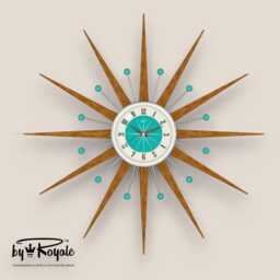 Teak Starburst Clock Mid Century Modern Wall Decor, 27 - thumbnail 4