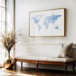 Blue Watercolor World Map Print - Wall Art Travel Gift Housewarming - thumbnail 2