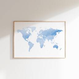 Blue Watercolor World Map Print - Wall Art Travel Gift Housewarming - thumbnail 1