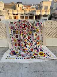 Cotton Suzani Quilt - Handcrafted Ethnic Embroidery, Bohemian Bedding, Reversible Textile Throw - thumbnail 1