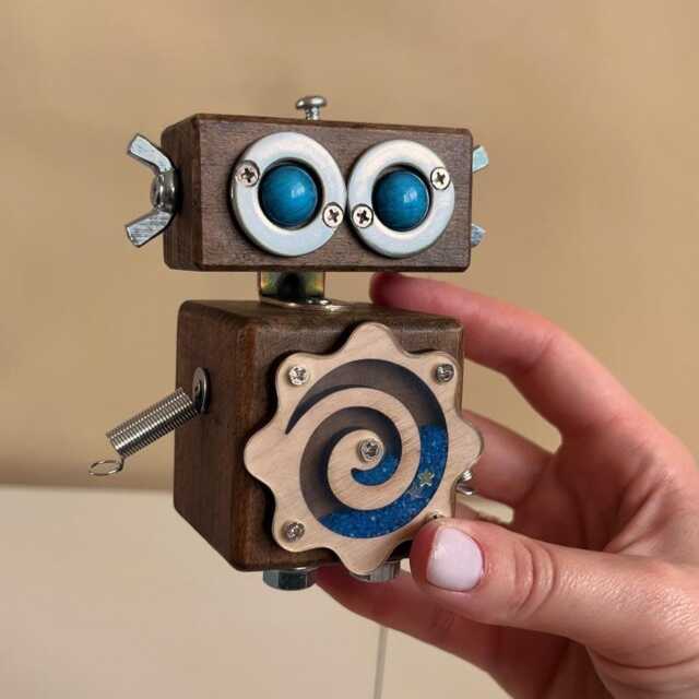 Wooden Robot Toy Quirky Desk Decor, College Student Gift - image 1