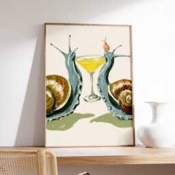 Snail Art Print, Whimsical Cocktail Poster, Funny Animal Wall Art, Playful Nature Illustration For Kitchen Or Bar Decor - thumbnail 2